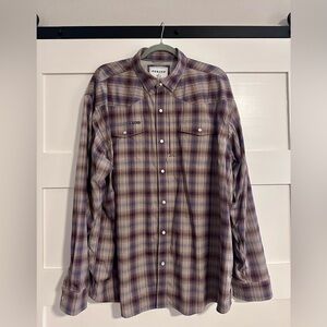 PONCHO Men's brown and blue Plaid Long-Sleeve pearl snap Shirt